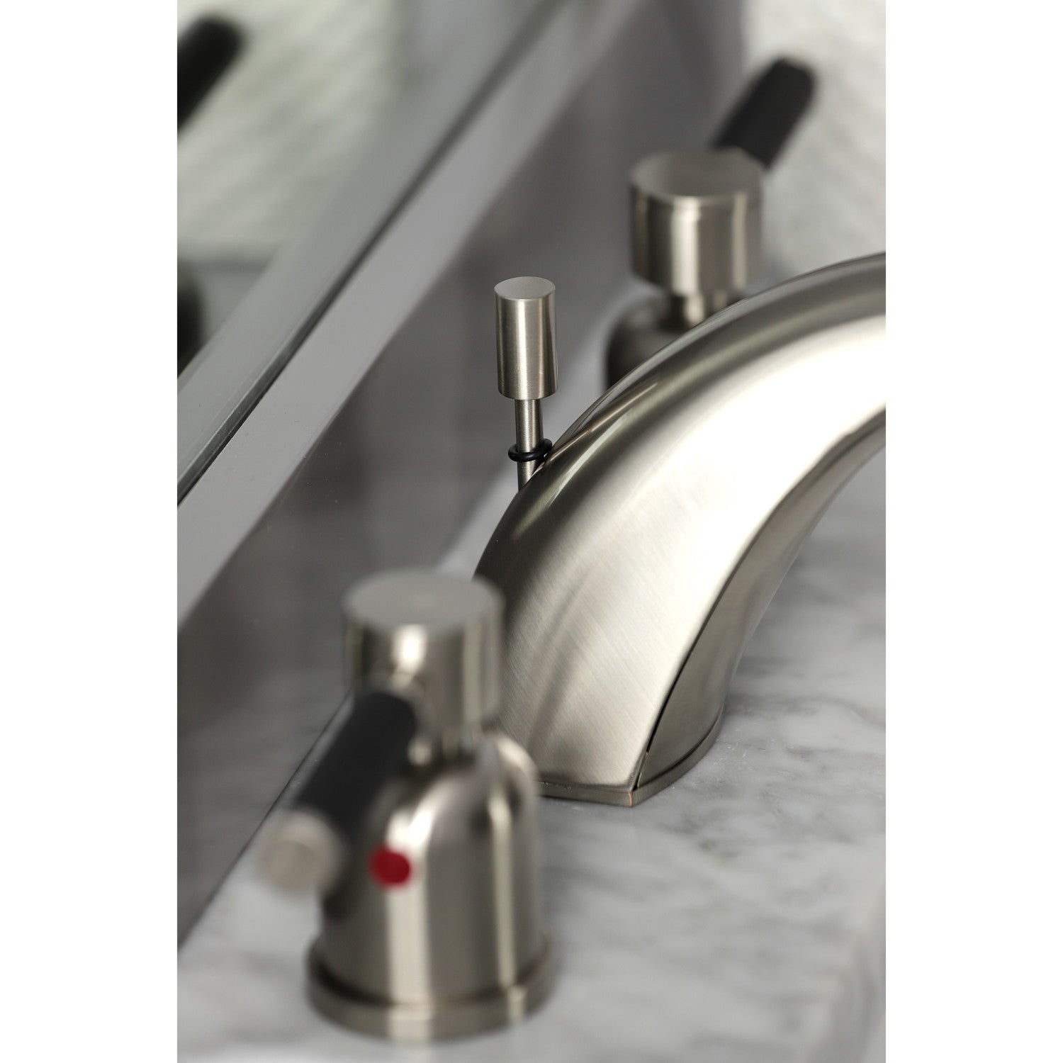 Kingston Tulare FB8958DKL - Kaiser Two-Handle 3-Hole Deck Mount Widespread Bathroom Faucet with Pop-Up Drain, Brushed Nickel — thumbnail 3